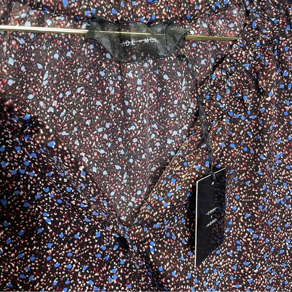 Code x Mode Drop Waist Button Front Ruffle Skirt Satin V Neck Dress - Picture 4 of 8